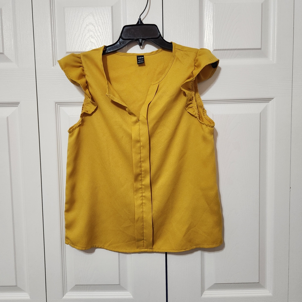 SHEIN Yellow Ruffle Sleeve Blouse - Picture 2 of 5